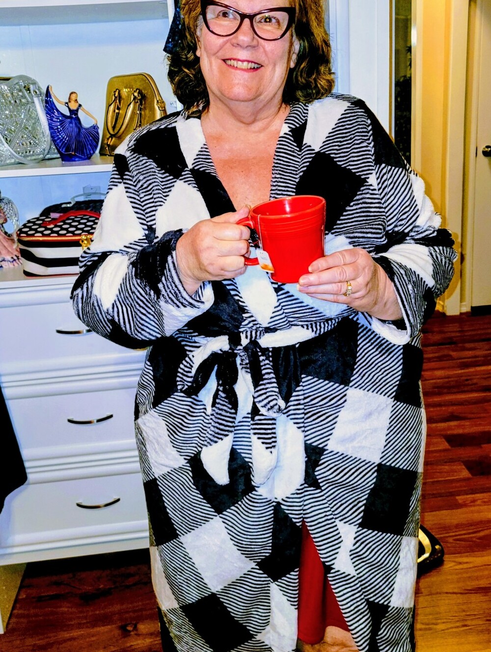 Cacique Black and White Buffalo Plaid Plush Robe